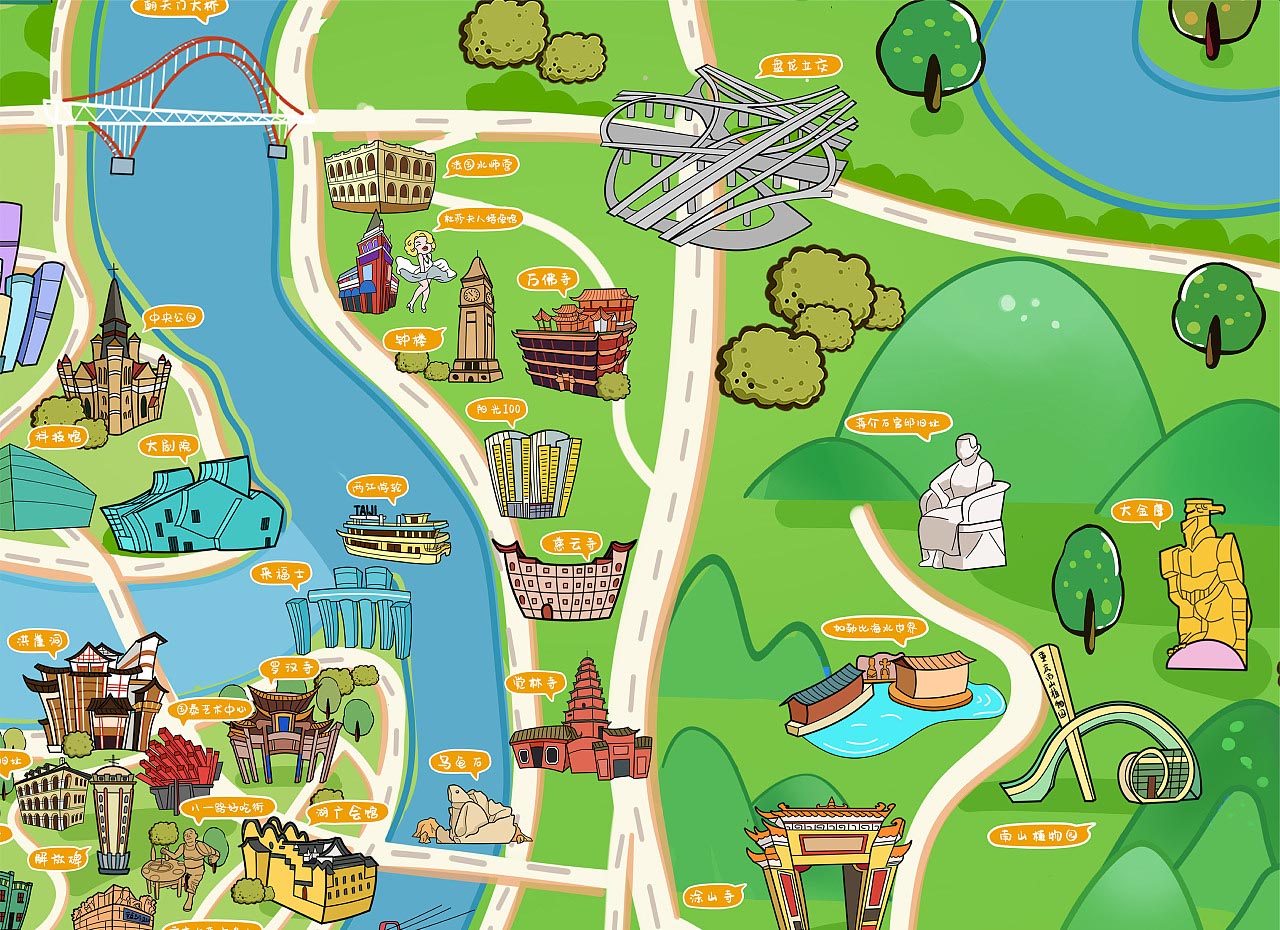 板桥镇手绘地图旅游的历史记录
